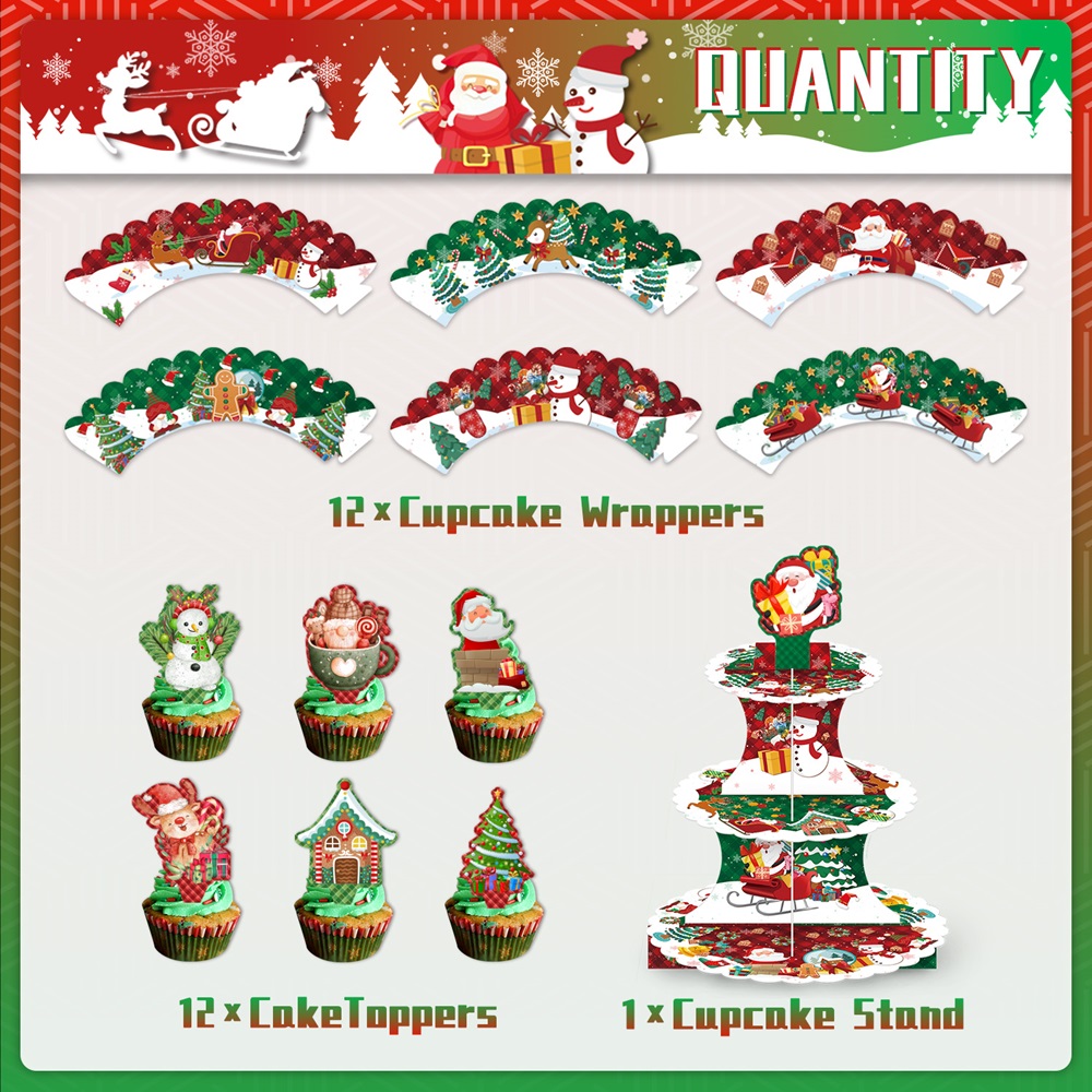 Highland - 3 Tier Christmas Cake Stand Cupcake Topper Wrap Set