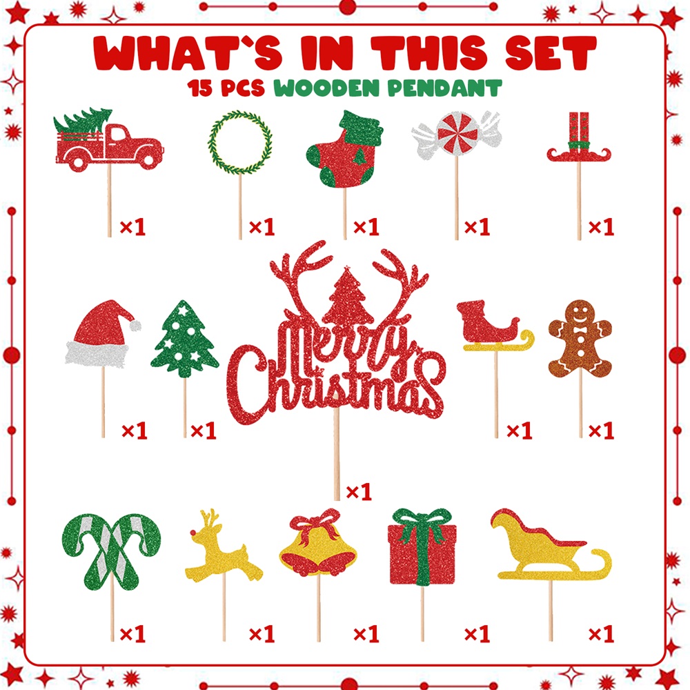 Highland - Acrylic Merry Christmas Cake Topper - Set of 15 