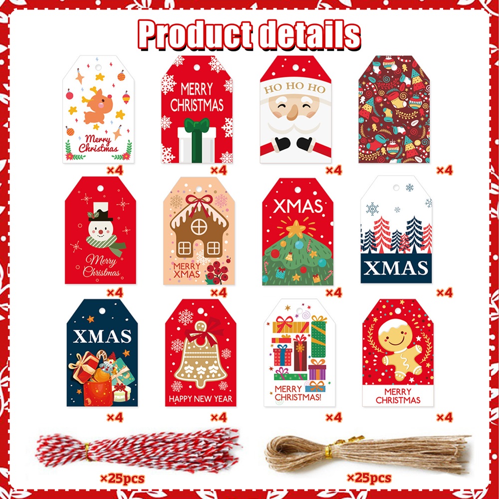Highland - Christmas Gift Tags with String - Pack of 48