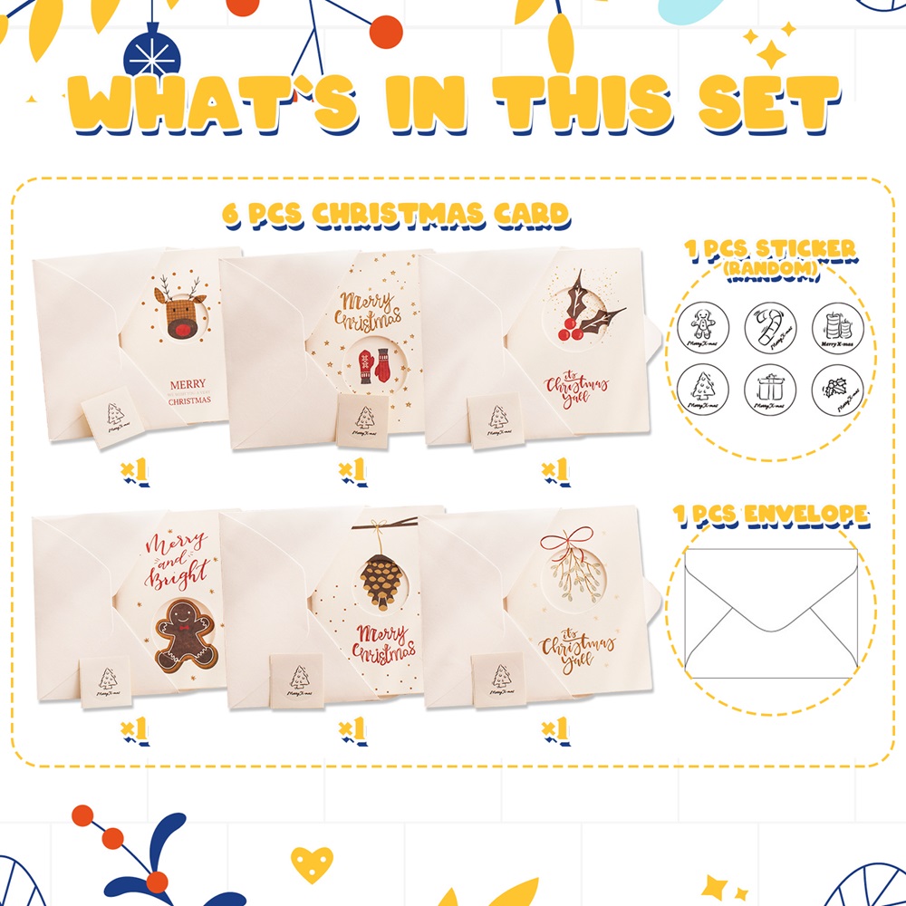 Highland - Christmas Greeting Cards with Sticker/ Envelopes - 6 Pcs