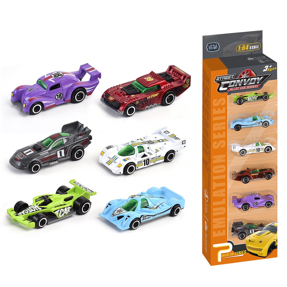 Little Story - Alloy Glide Racer Toy Car (6Pcs) - Multicolor