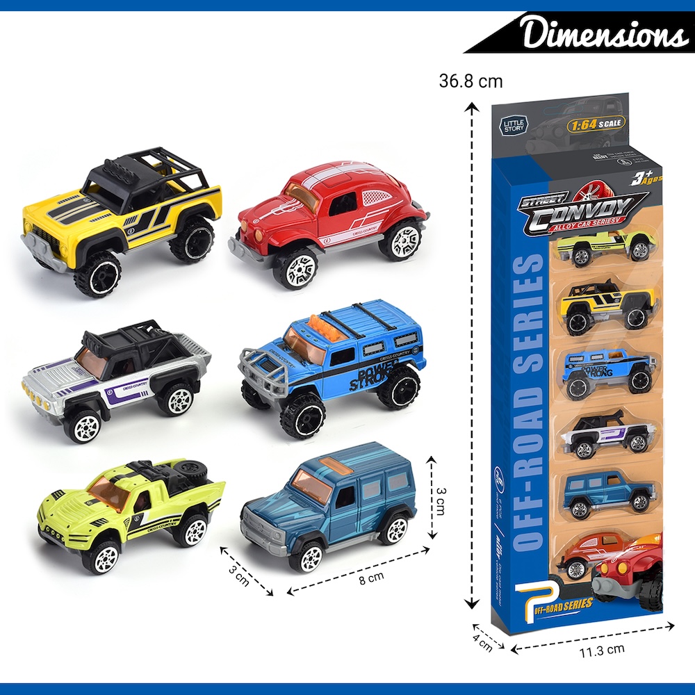Little Story - Alloy Sliding Off-Road Toy Vehicle (6Pcs) - Multicolor