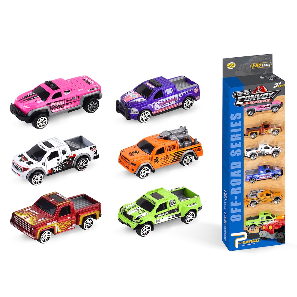 Little Story - Alloy Sliding Pickup Toy Truck (6 Pcs) - Multicolor