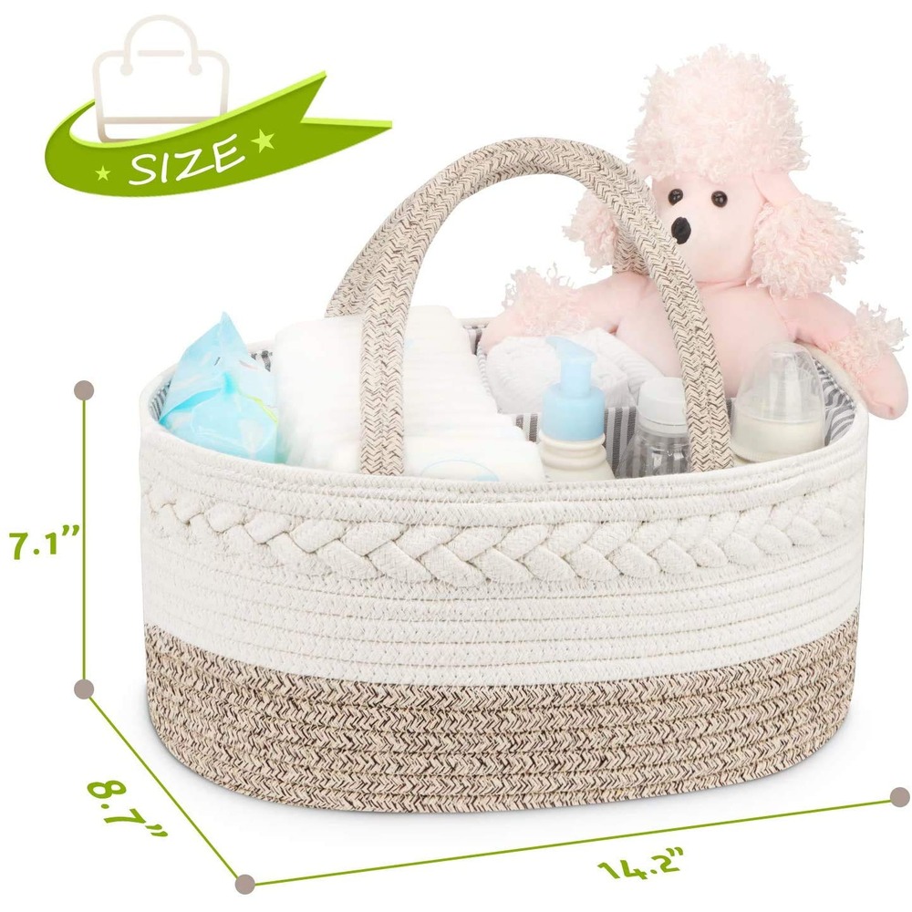 Little Story Cotton Rope Ivory Diaper Caddy - Portable Nursery Storage Basket for 0-6 Months, Removable Divider, Easy Access Organizer