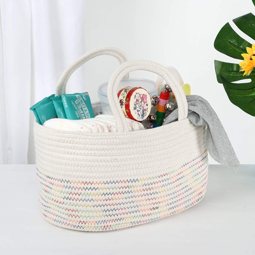 Little Story - Cotton Rope Diaper Caddy - White Rainbow
