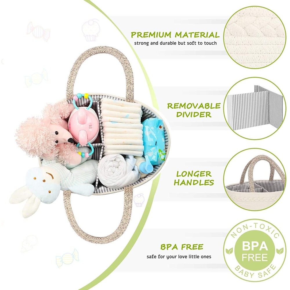 Little Story - Cotton Rope Diaper Caddy - White Rainbow