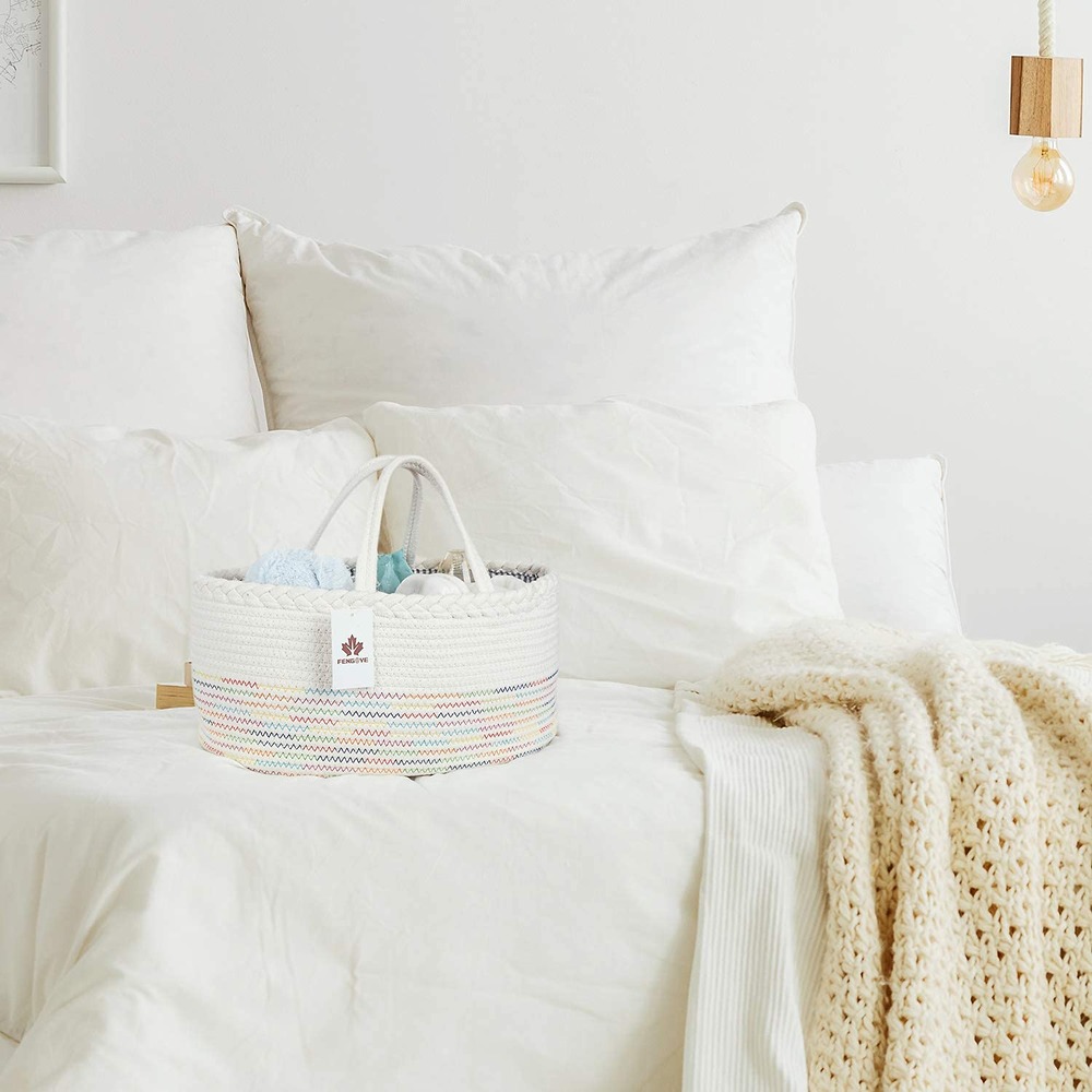 Little Story - Cotton Rope Diaper Caddy - White Rainbow