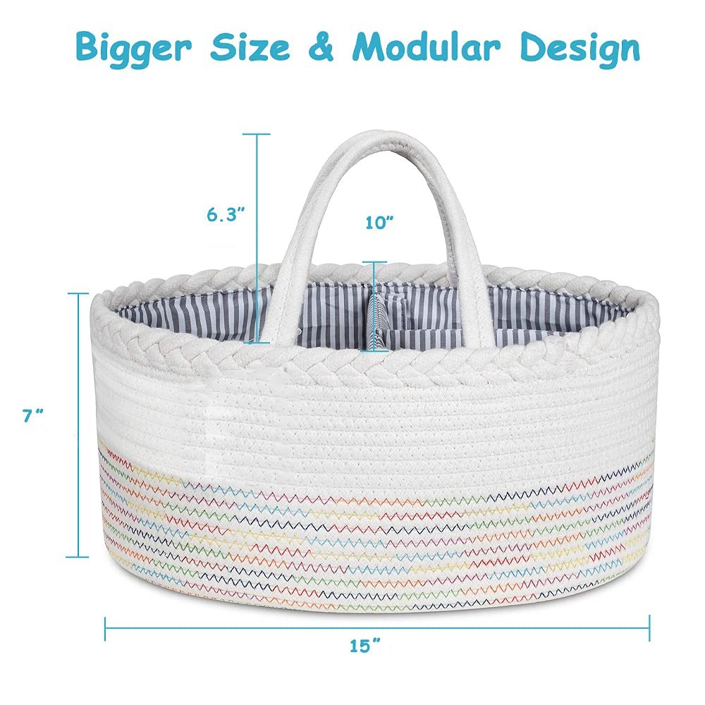 Little Story - Cotton Rope Diaper Caddy - White Rainbow