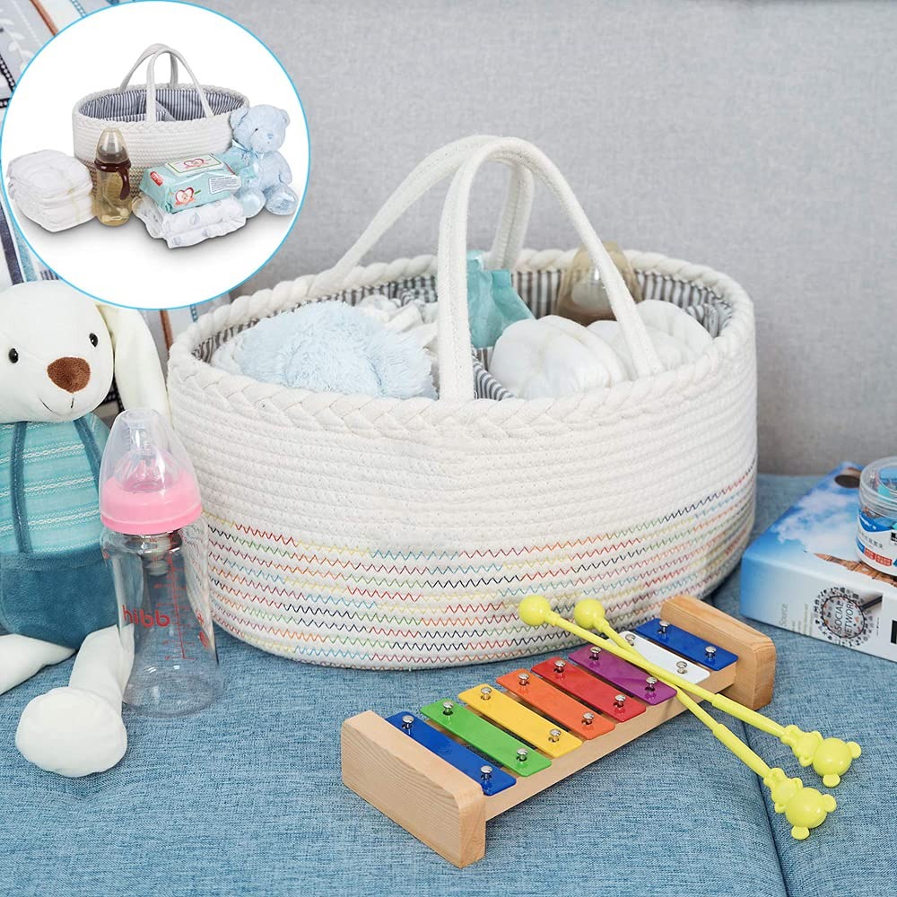 Little Story - Cotton Rope Diaper Caddy - White Rainbow
