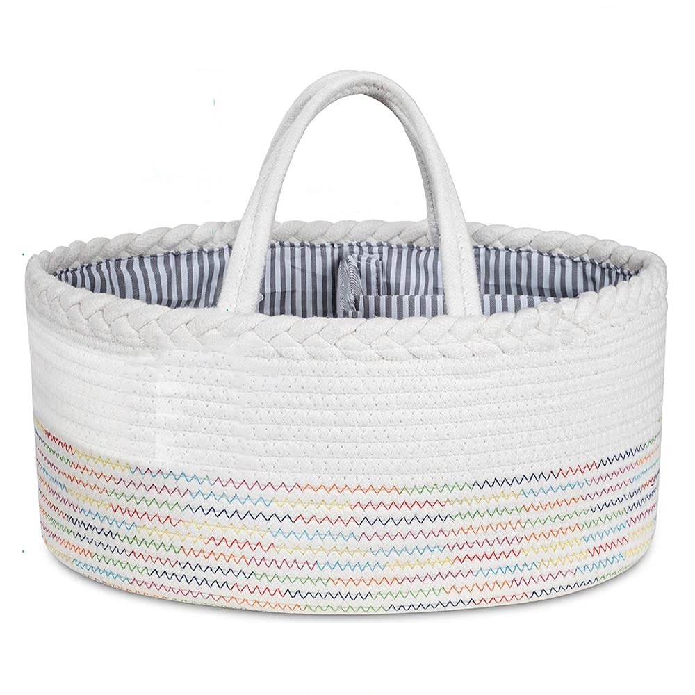 Little Story - Cotton Rope Diaper Caddy - White Rainbow