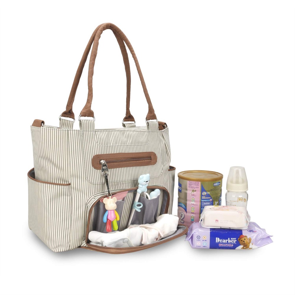 Little Story - Diaper Bag Set Of 6 With Hooks - Ivory