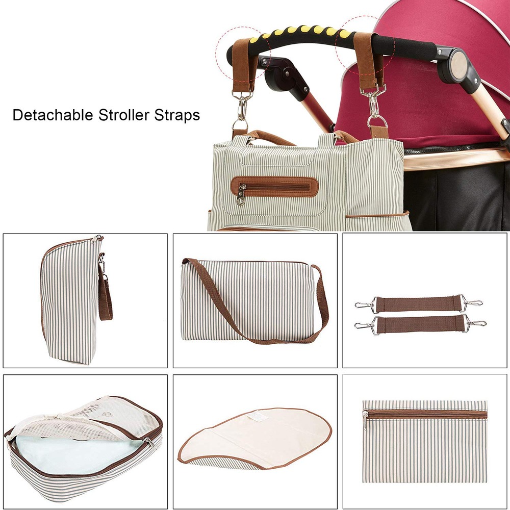 Little Story - Diaper Bag Set Of 6 With Hooks - Ivory