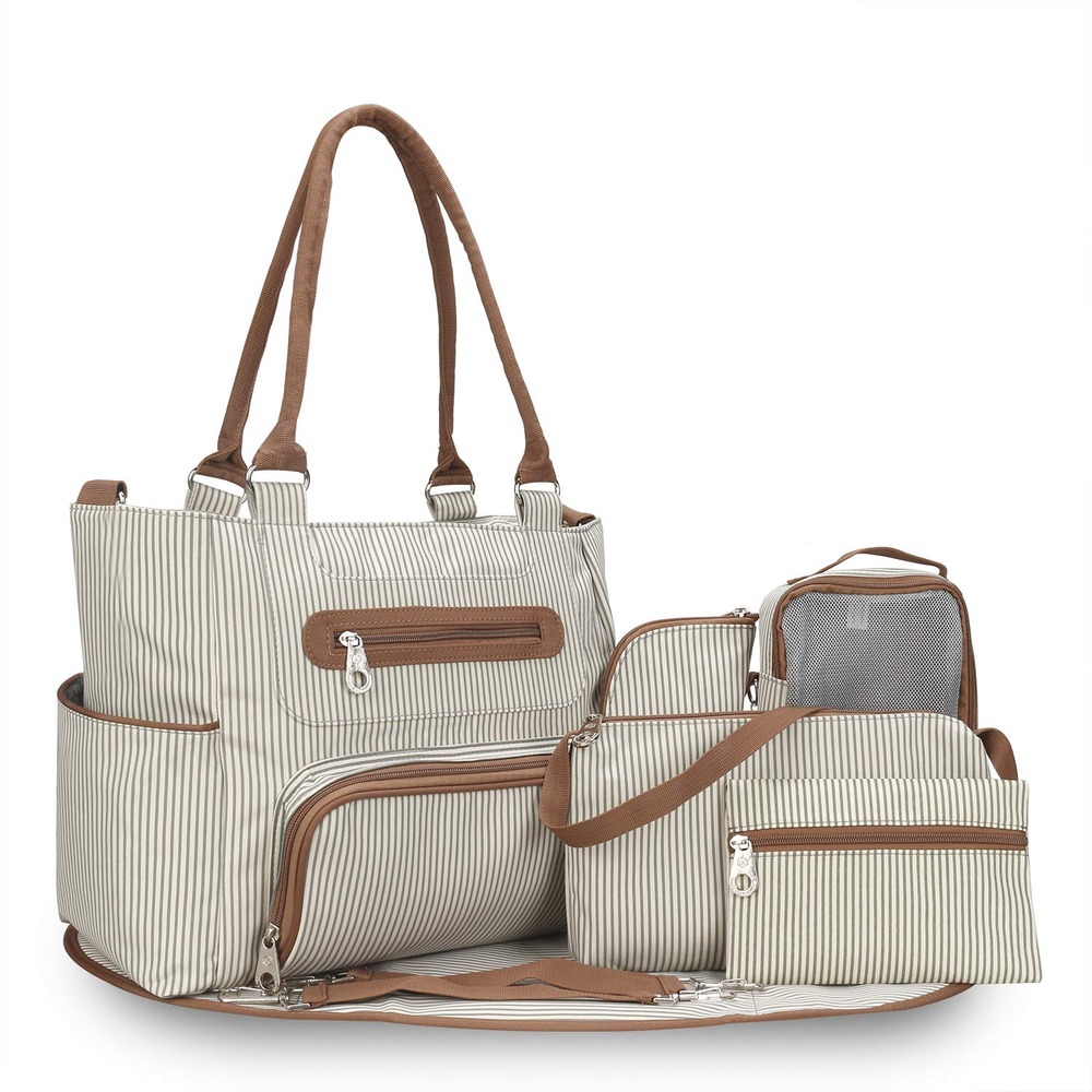 Little Story - Diaper Bag Set Of 6 With Hooks - Ivory