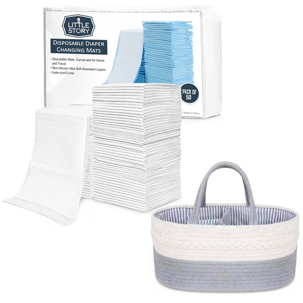 Little Story - Diaper Caddy With 50Pcs Changing Mats - Grey