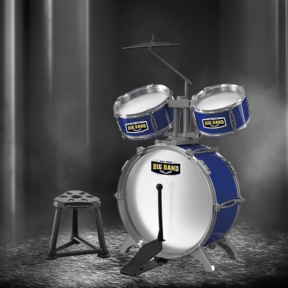 Little Story - Kids Drum Set Musical Instrument With Stool - Blue