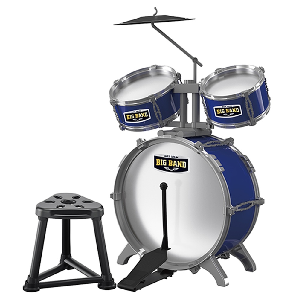 Little Story - Kids Drum Set Musical Instrument With Stool - Blue