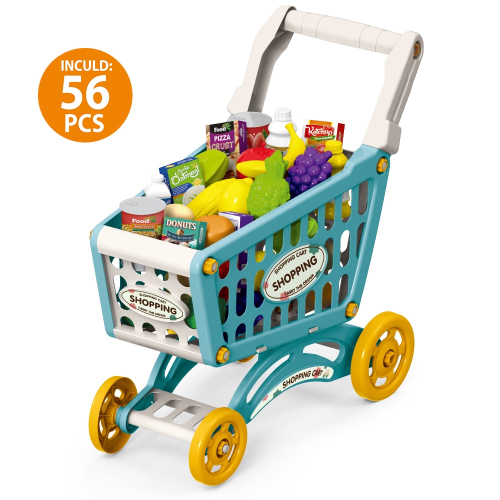Little Story - Market Shopping Cart Toy Set (56 Pcs) - Green