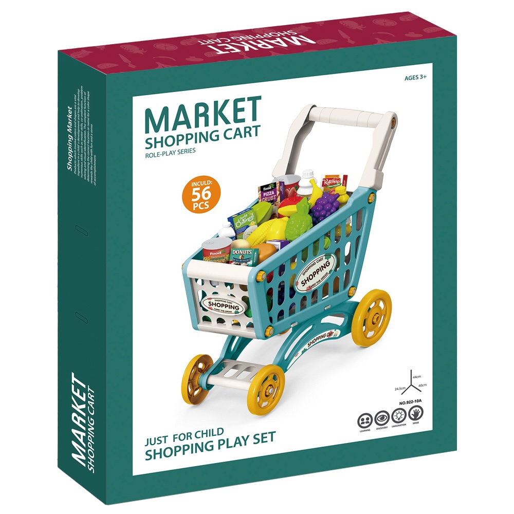 Little Story - Market Shopping Cart Toy Set (56 Pcs) - Green