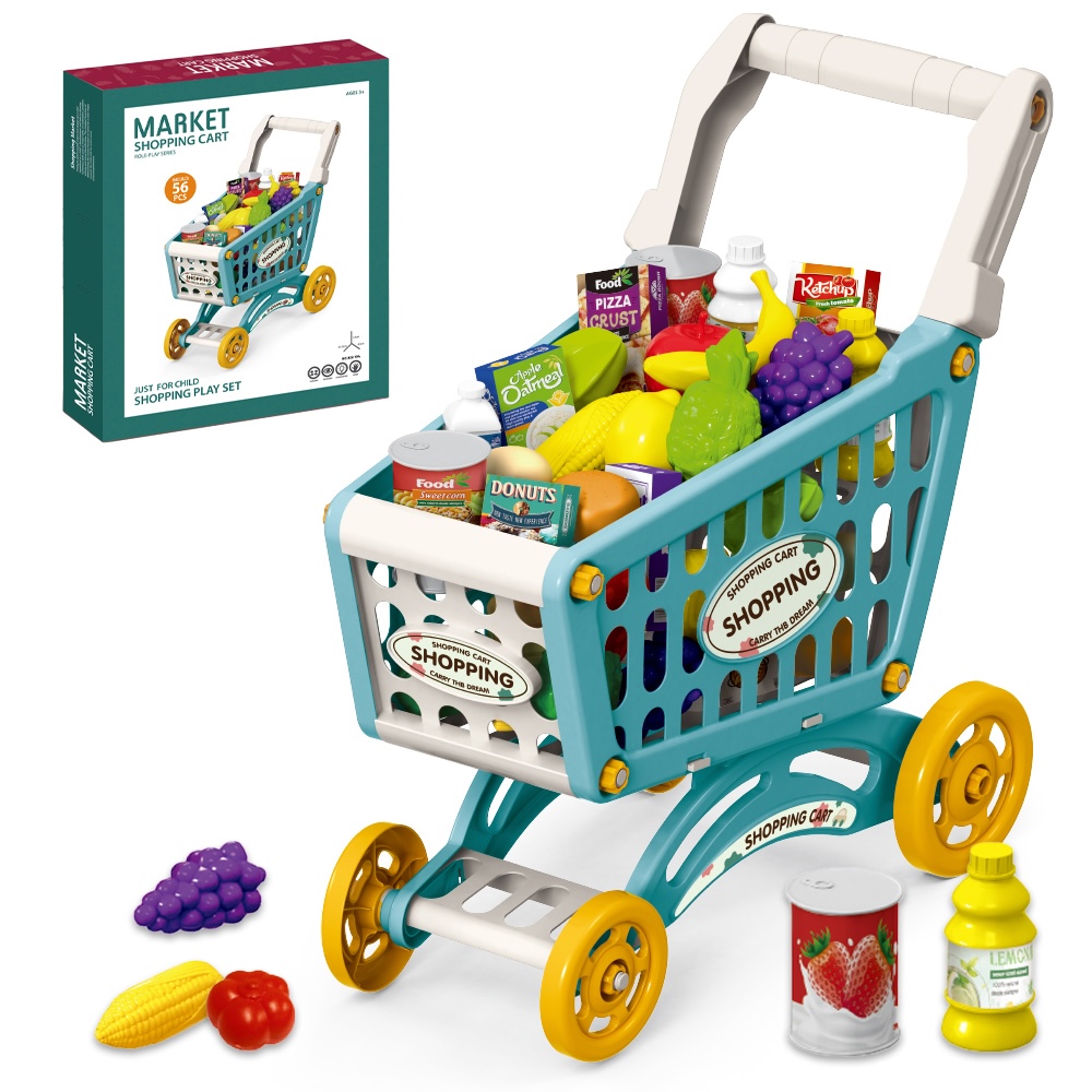Little Story - Market Shopping Cart Toy Set (56 Pcs) - Green