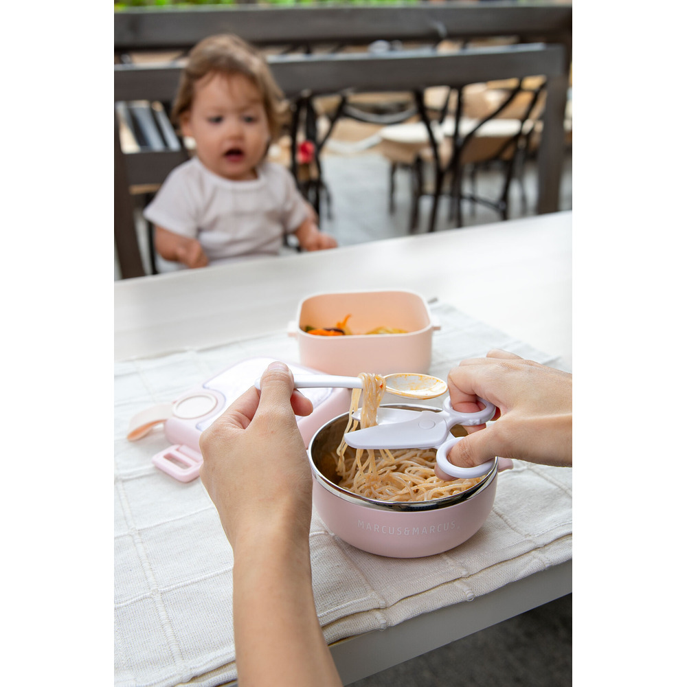 Marcus & Marcus - Travel Feeding Set W/ Spoon & Scissors- Pink
