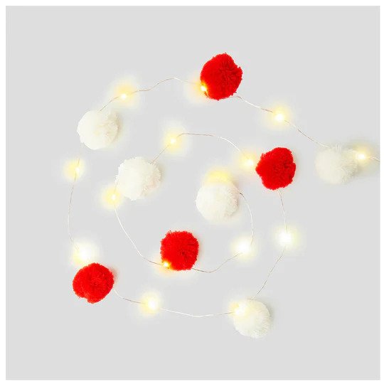 Talking Tables - Party Illuminations Red And White Pom Pom Lights, 20 Led, 2M