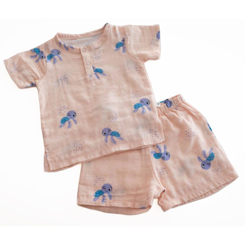 Tickle Tickle - Toby Turtle Organic Muslin Shorts and Tee Set 3 to 4 Years