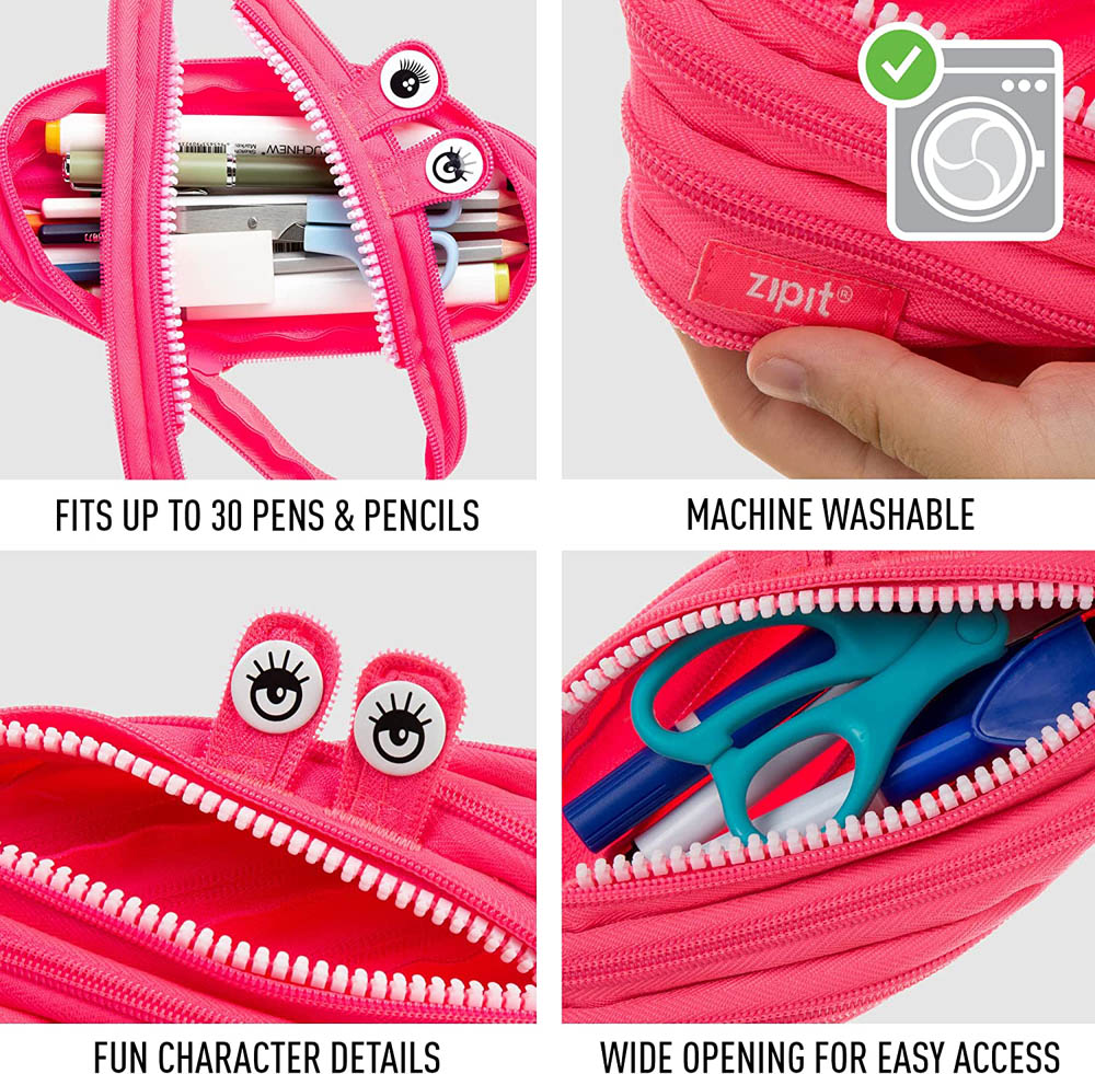 Zipit - Monster Pencil Case Holds Up to 30 Pens - Pink