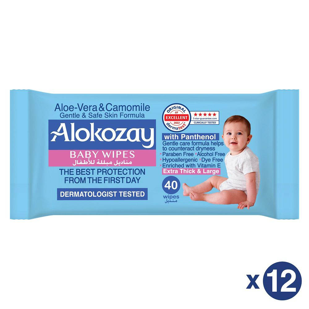 Alokozay - Baby Wipes - Aloe Vera & Camomile - 40 Wipes X 12 Packs - 480 Wipes