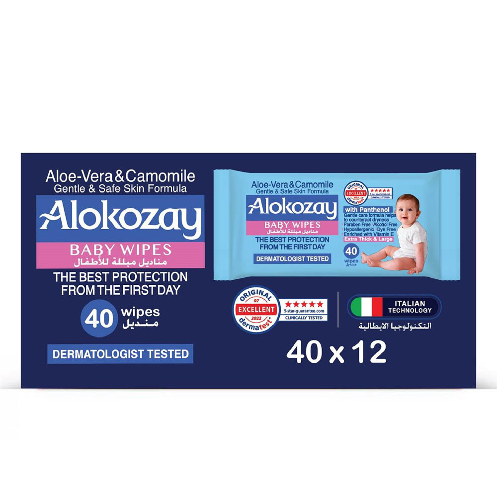 Alokozay - Baby Wipes - Aloe Vera & Camomile - 40 Wipes X 12 Packs - 480 Wipes
