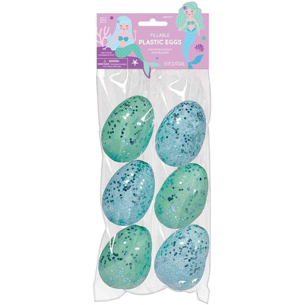 Amscan - Mermaid Glitter Fillable Large Plastic Eggs, 6Pcs
