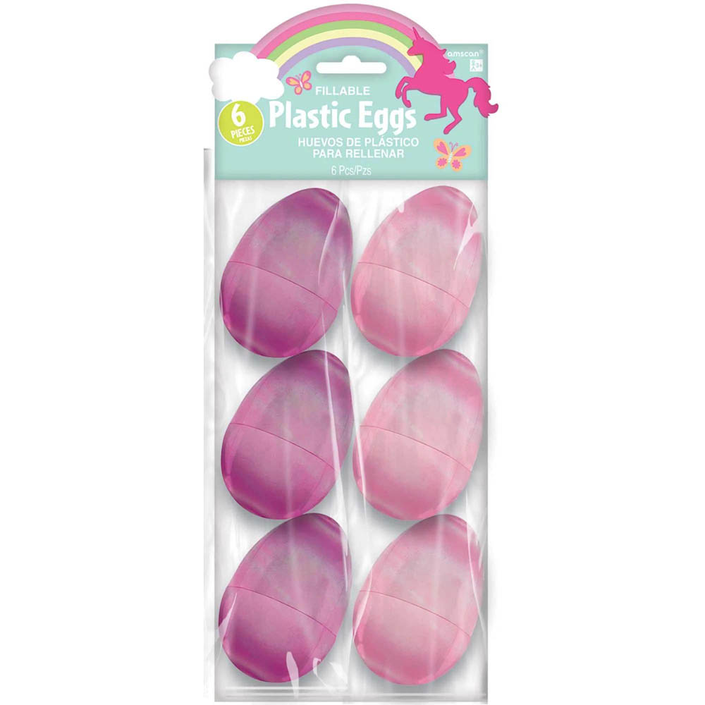 Amscan - Unicorn Iridescent Plastic Eggs Large, 6Pcs