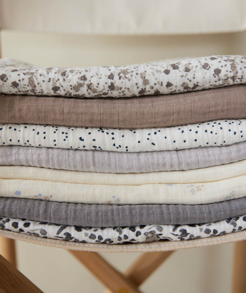 Born Copenhagen - Organic Cotton Muslin - Grey Leaf (Pack of 3)
