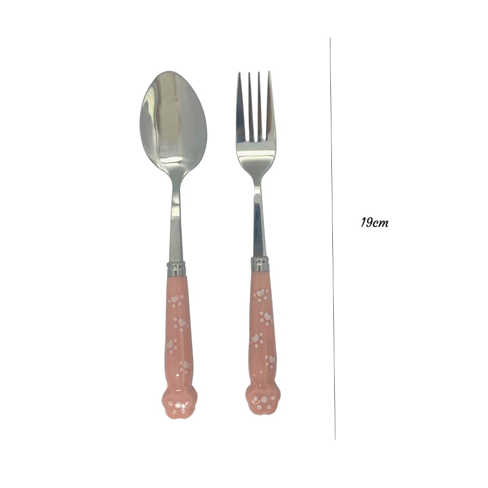 Brain Giggles - Stainless Steel Paw Kids Cutlery Set with Case - Pink