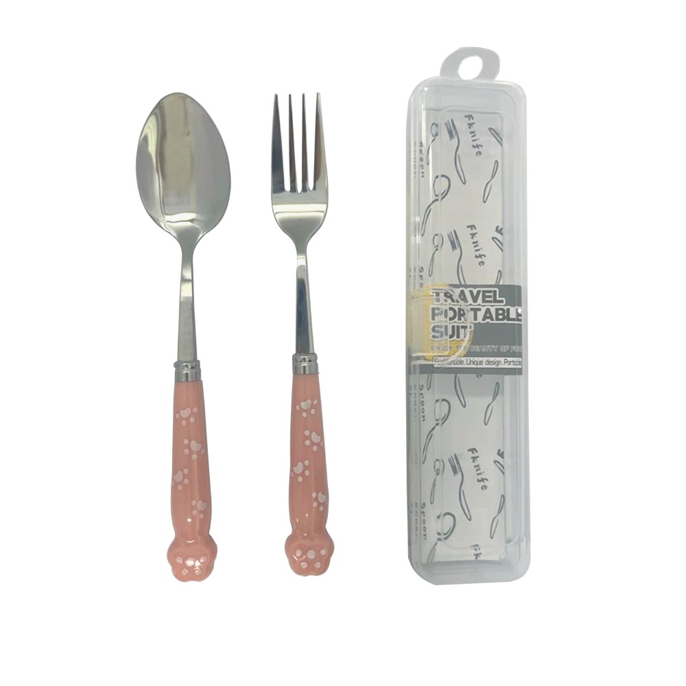 Brain Giggles - Stainless Steel Paw Kids Cutlery Set with Case - Pink