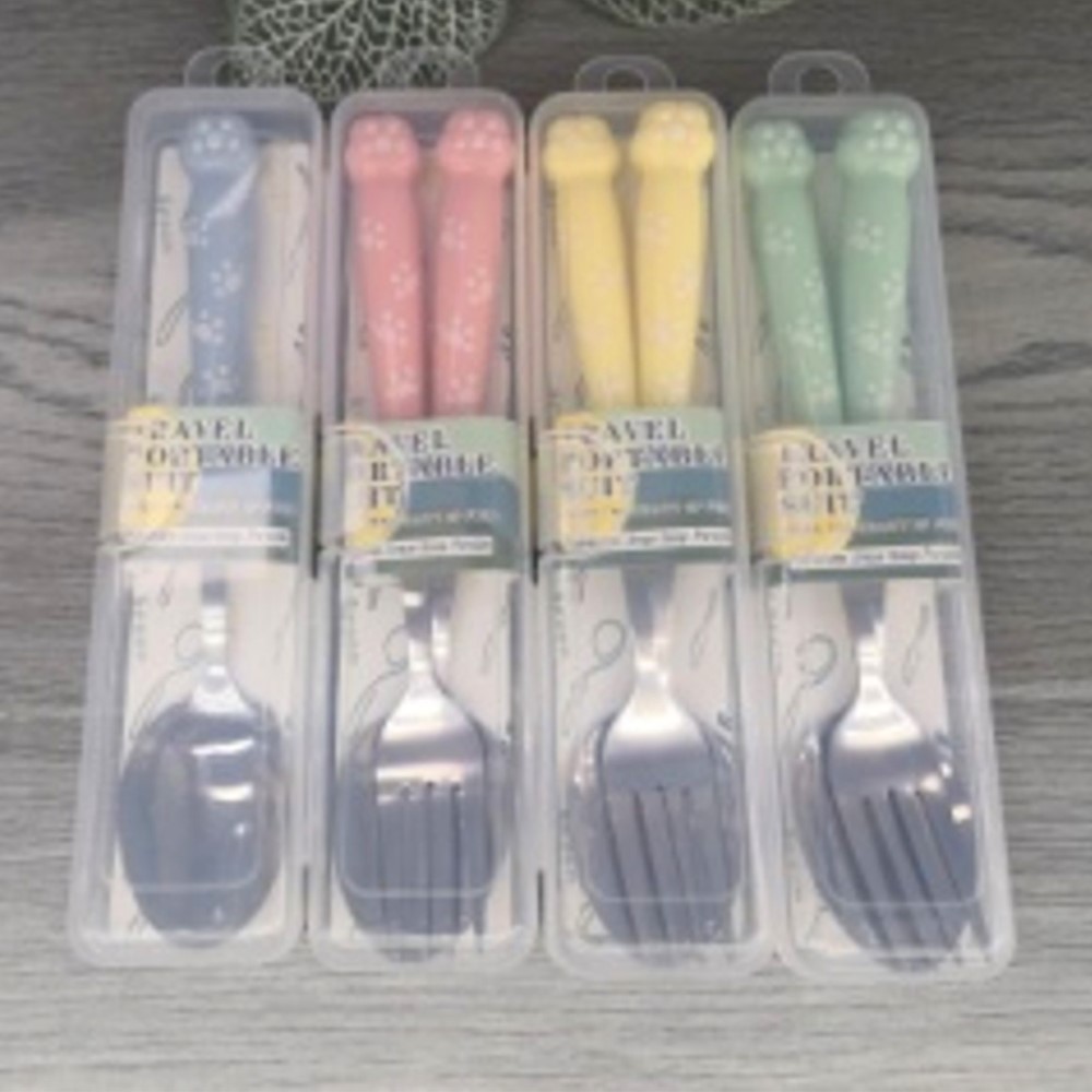 Brain Giggles - Stainless Steel Paw Kids Cutlery Set with Case - Pink