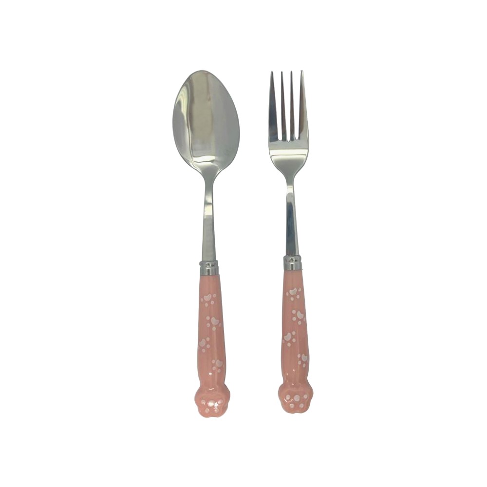 Brain Giggles - Stainless Steel Paw Kids Cutlery Set with Case - Pink