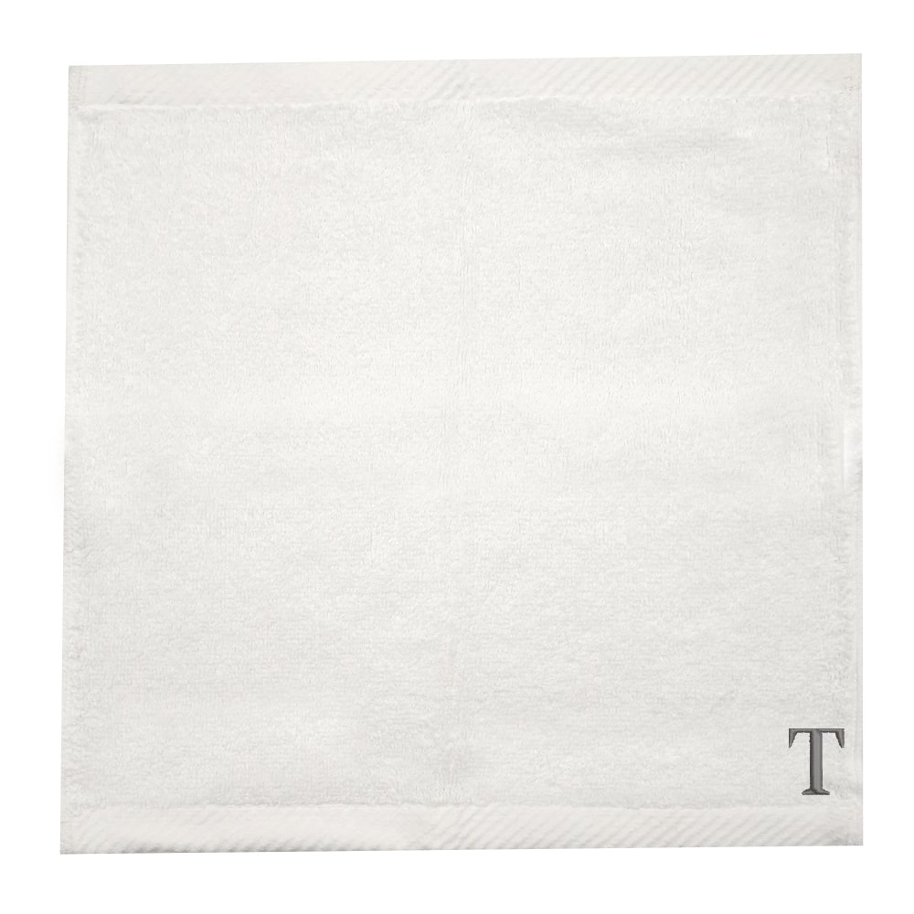 BYFT - Embroidered For You (White) Monogrammed Face Towel (33 x 33 Cm - Set of 6) - 600 Gsm Silver Thread Letter "T"