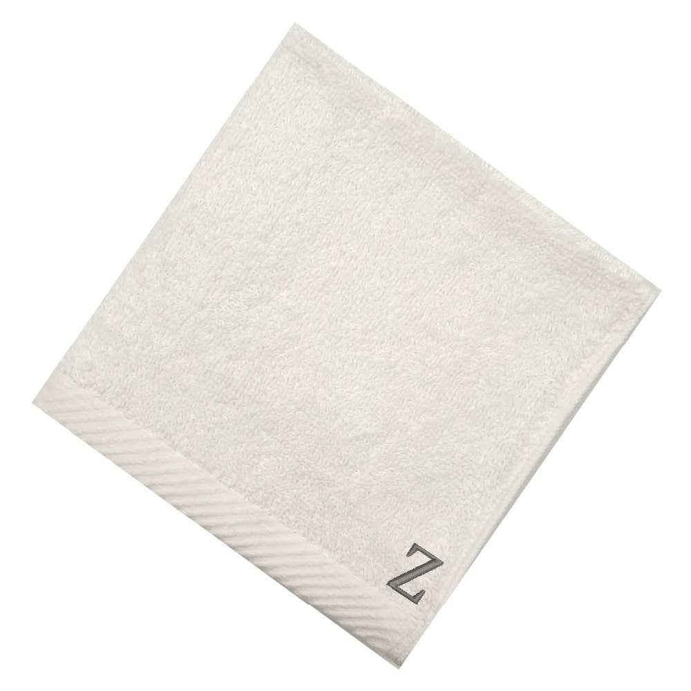 BYFT - Embroidered For You (White) Monogrammed Face Towel (33 x 33 Cm - Set of 6) - 600 Gsm Silver Thread Letter "Z"