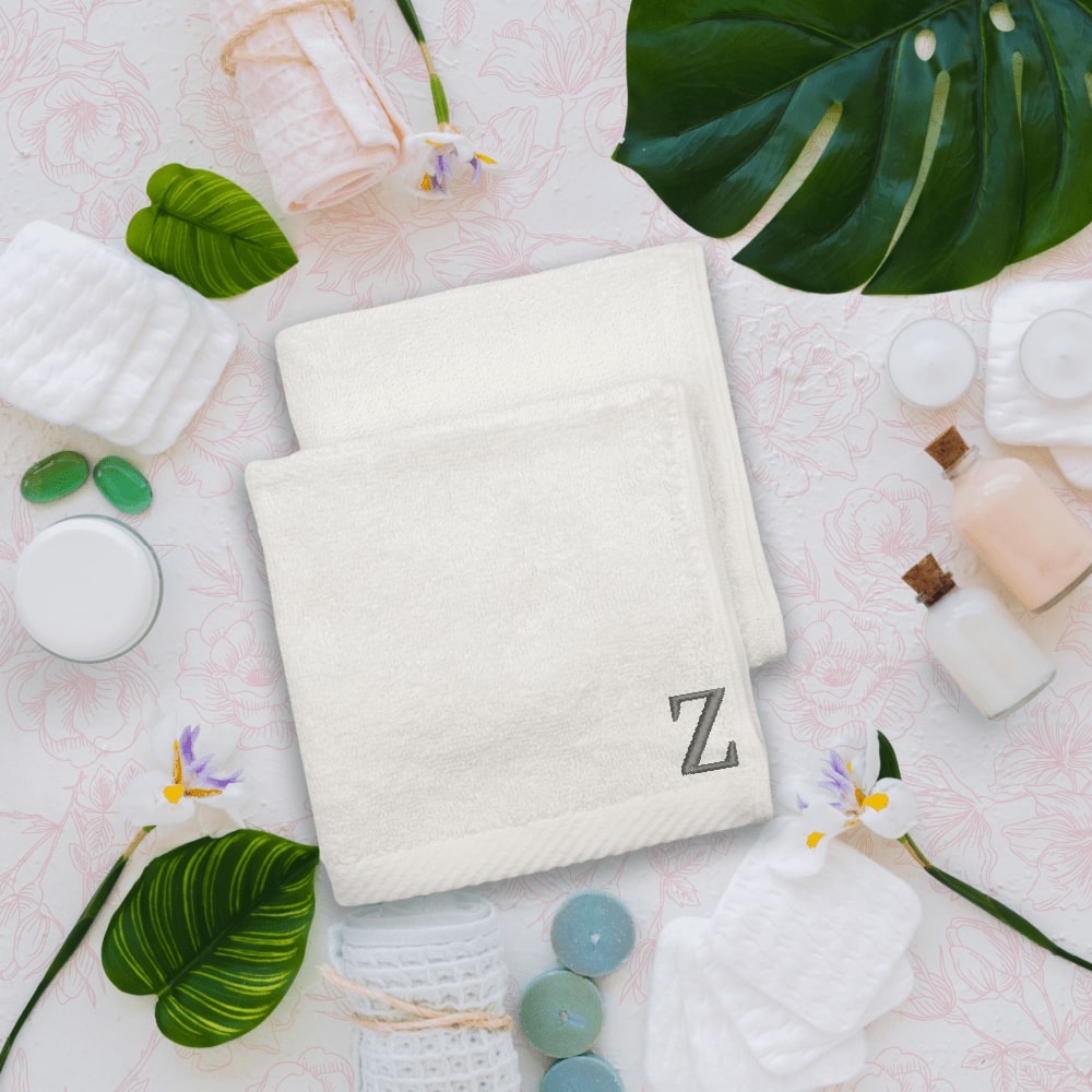 BYFT - Embroidered For You (White) Monogrammed Face Towel (33 x 33 Cm - Set of 6) - 600 Gsm Silver Thread Letter "Z"