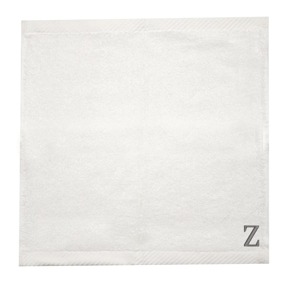 BYFT - Embroidered For You (White) Monogrammed Face Towel (33 x 33 Cm - Set of 6) - 600 Gsm Silver Thread Letter "Z"