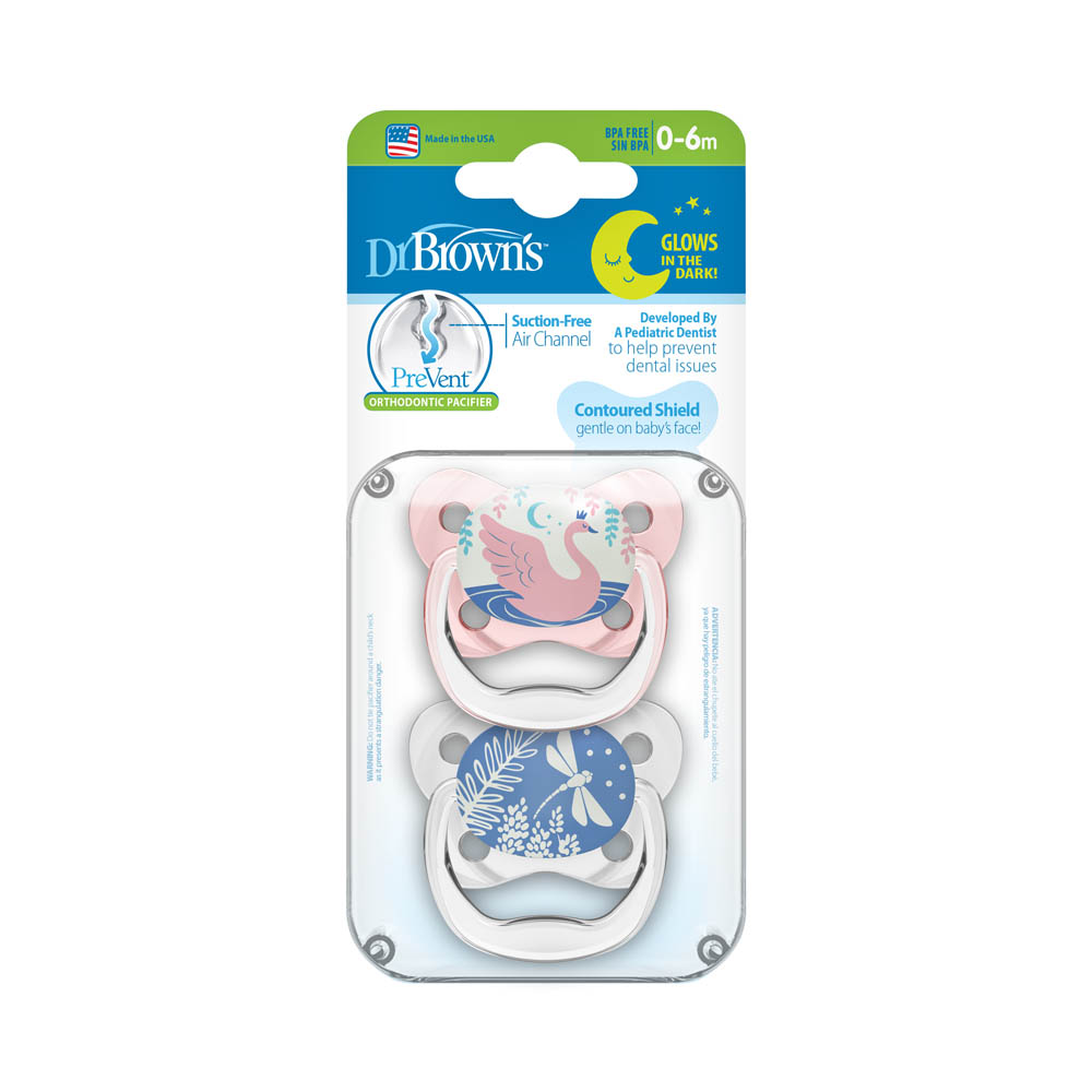 DrBrowns - Prevent Glow in the Dark Butterfly Shield Soother - Stage 1 - Pink (Pack of 2)