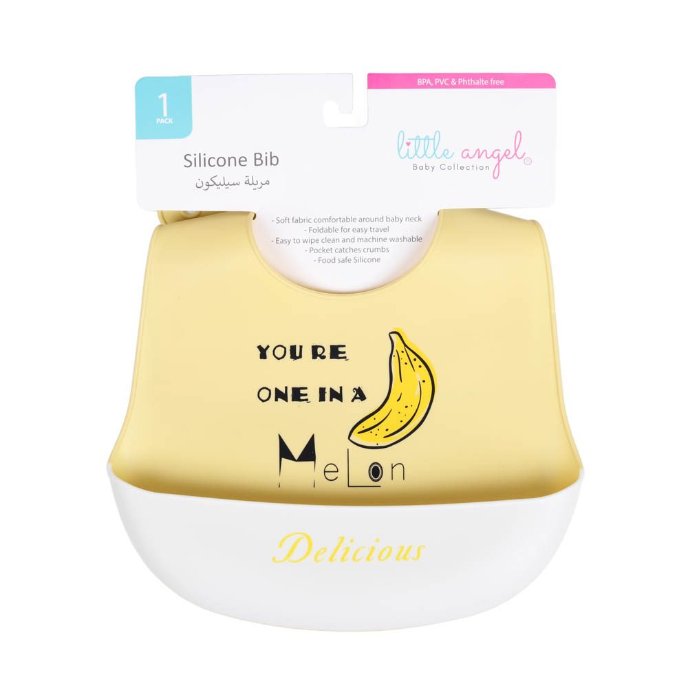 Little Angel - Baby Silicon Bib - Yellow/White