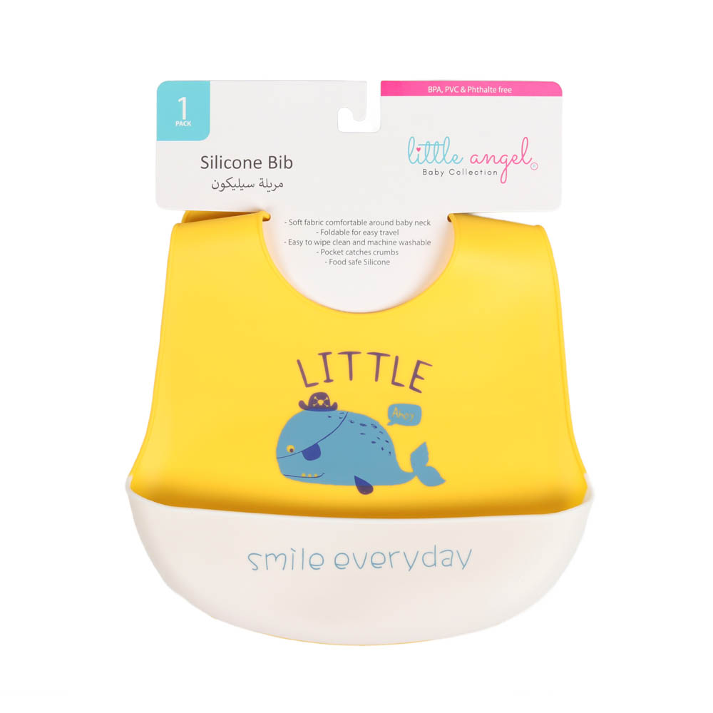 Little Angel - Baby Silicon Bib - Yellow/White