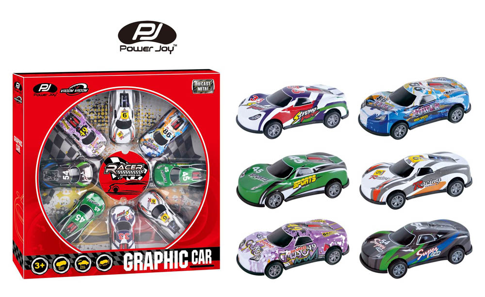 Power Joy - Vroom Vroom Pullback Graphic Car 8 Pieces