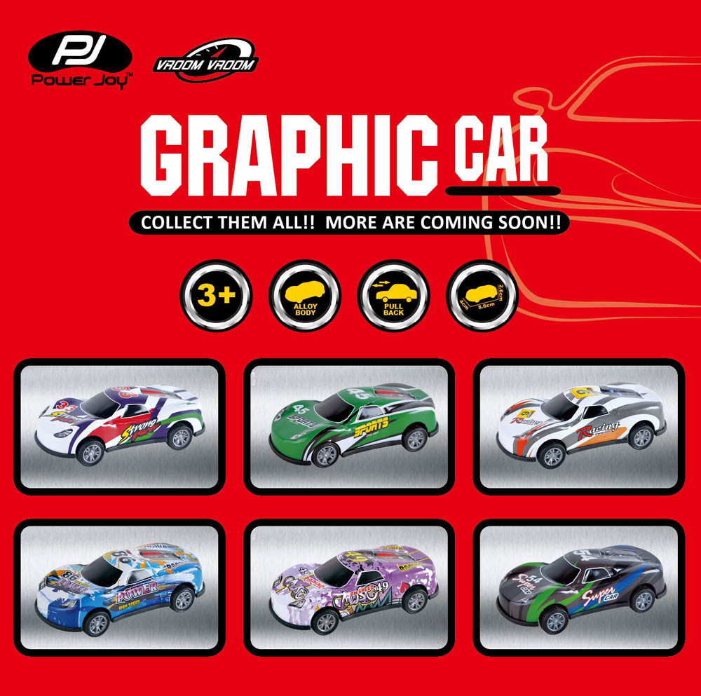 Power Joy - Vroom Vroom Pullback Graphic Car 8 Pieces