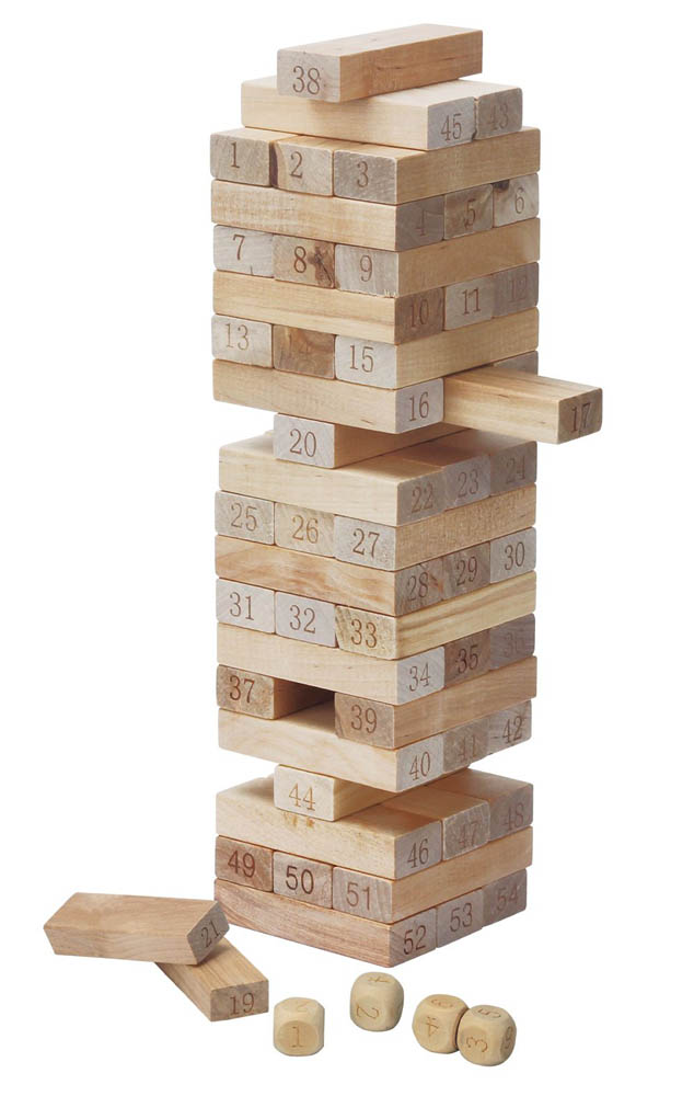Power Joy - Wooden Tower Blocks 54 Pieces 4 Dices