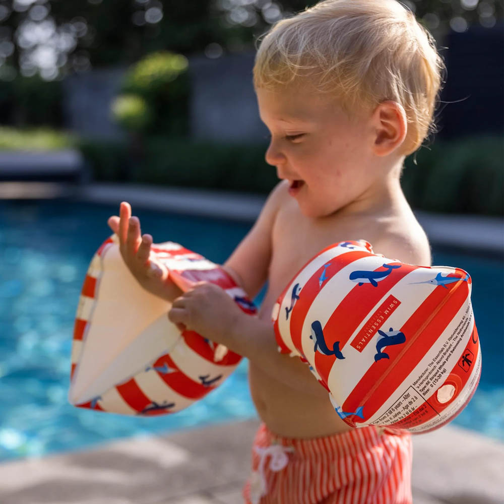 Swim Essentials - Red- White Whale - Inflatable Swimming Armbands 2- 6 Years