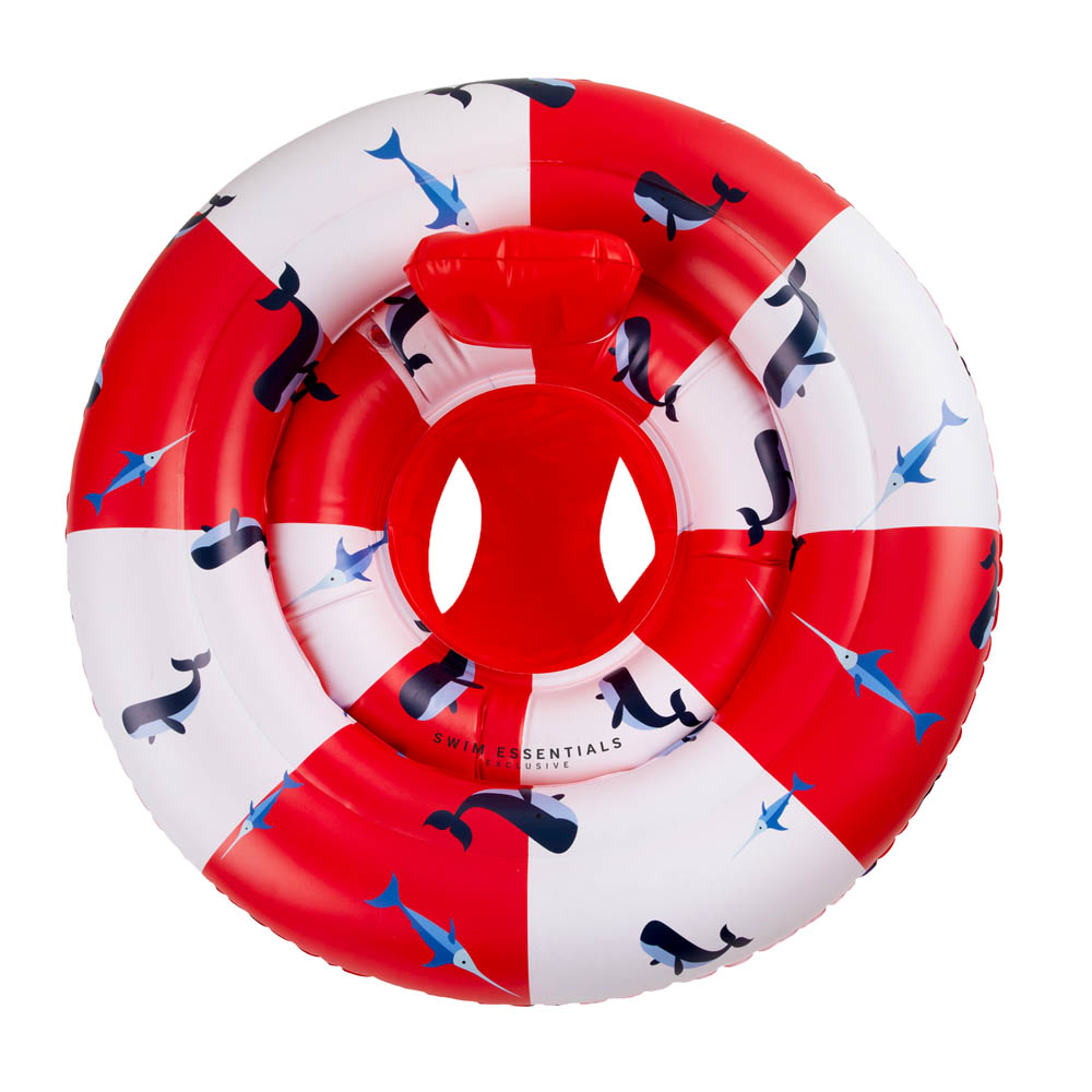 Swim Essentials - Red White Whale Life Buoy Printed Baby Swimseat 0- 1 Year