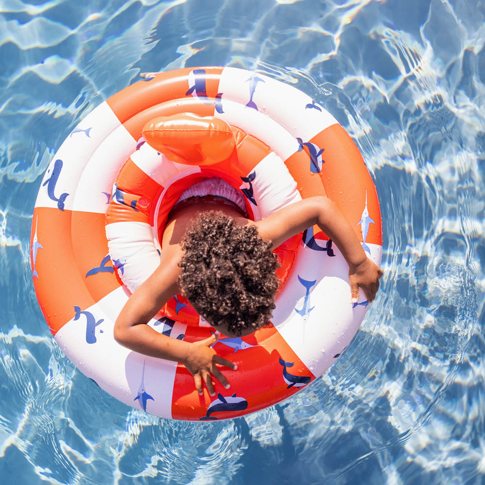 Swim Essentials - Red White Whale Life Buoy Printed Baby Swimseat 0- 1 Year