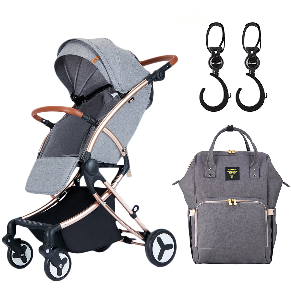 Teknum - A1 Feather Lite Stroller- Grey and Sunveno Diaper Bag - Grey and Hooks